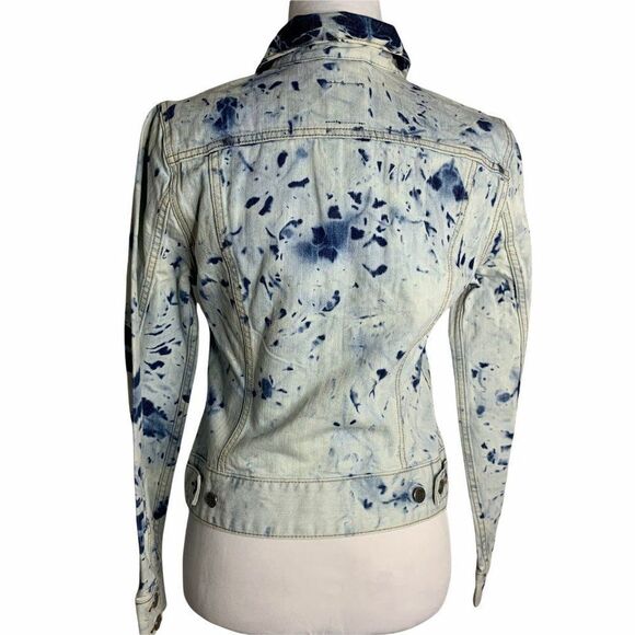 Lucky Brand Tie Dye Denim Jacket S Blue Button Front Long Sleeves Pockets NEW - Picture 4 of 6